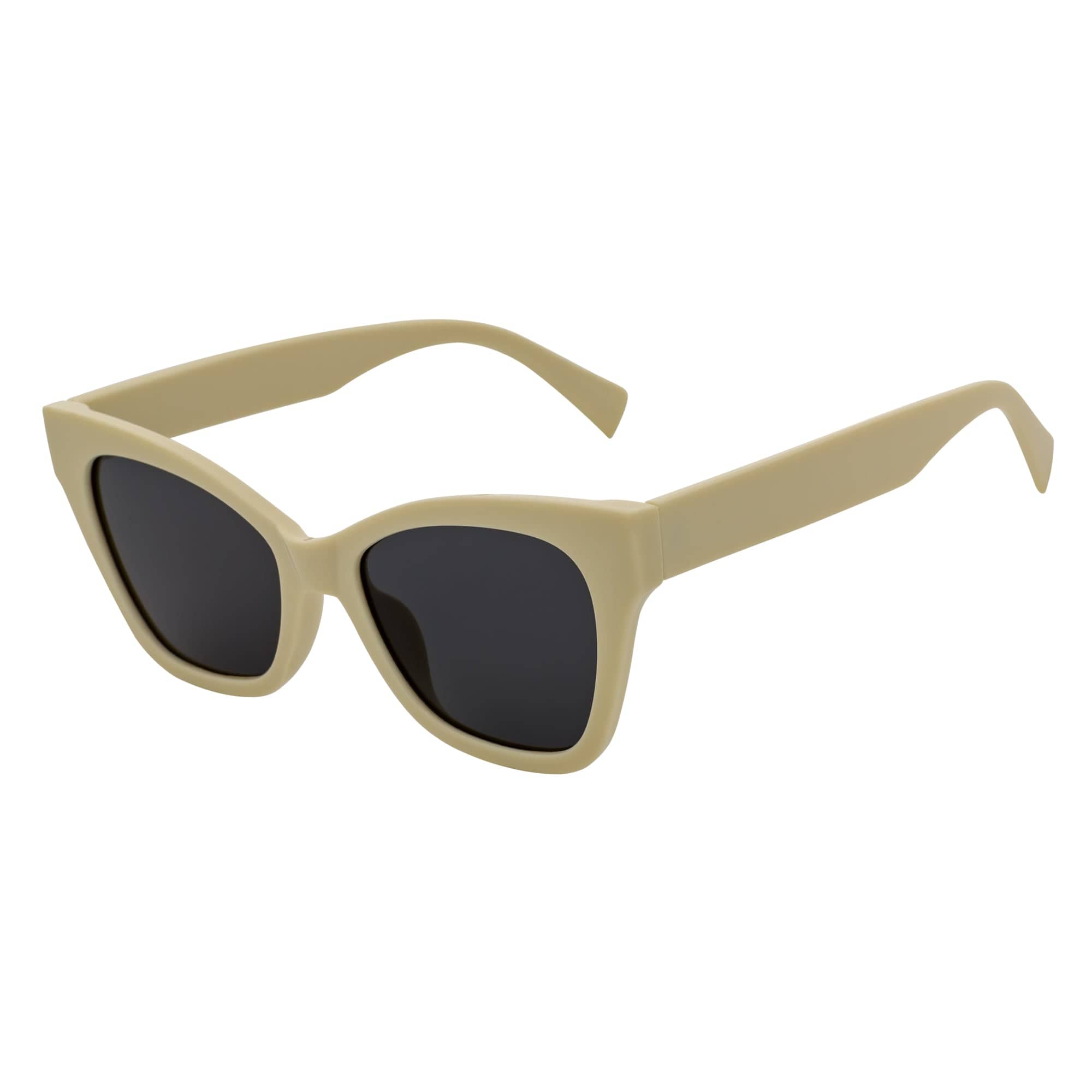 AUDREY - Womens Oversize Mid Century Modern Cat Eye Sunglasses Cream Smoke Tint