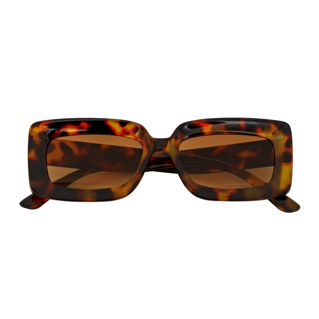 MOD - Small Thick Rectangle Retro 90s Style Sunglasses Tortoise Brown Tint